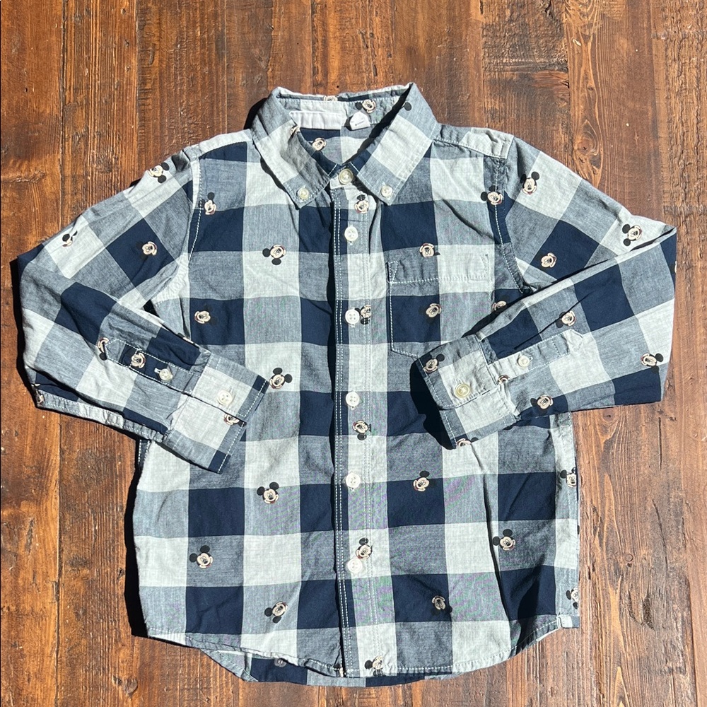 GAP x Disney Mickey Mouse Blue and Gray Checkered Shirt
